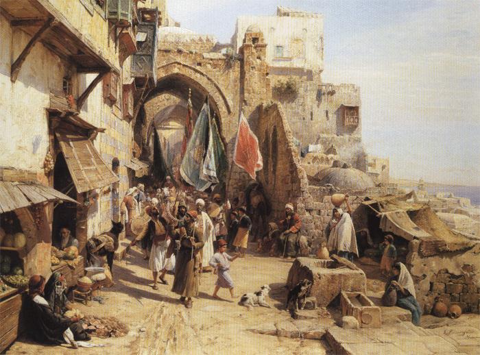 Gustav Bauernfeind Jaffa Street Scene. oil painting image